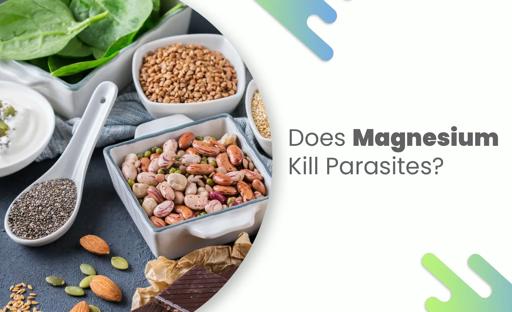 Foods rich in magnesium that help support the body against parasites displayed on a table