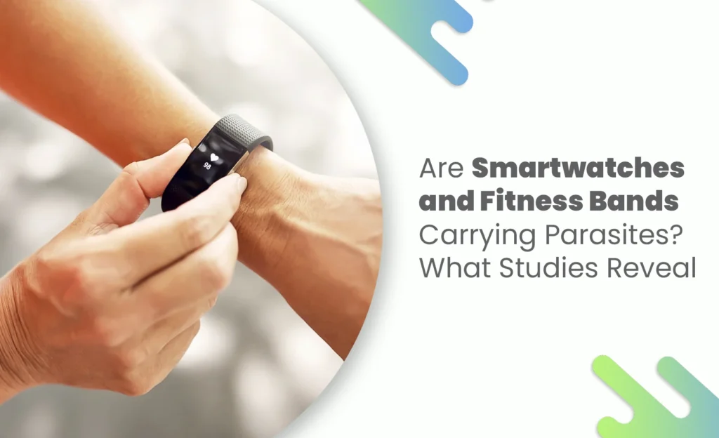 Person checking a smart watch or fitness band displaying heart rate.