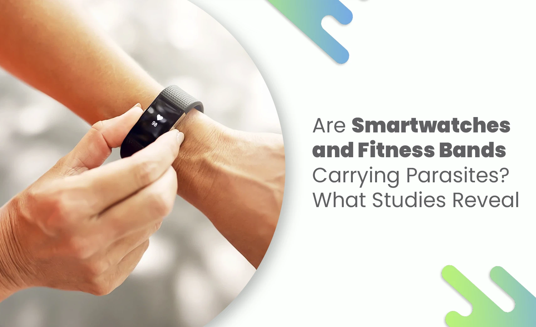 Person checking a smart watch or fitness band displaying heart rate.