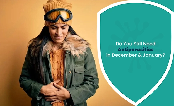 Woman experiencing winter discomfort, questioning the need for antiparasitics in December and January