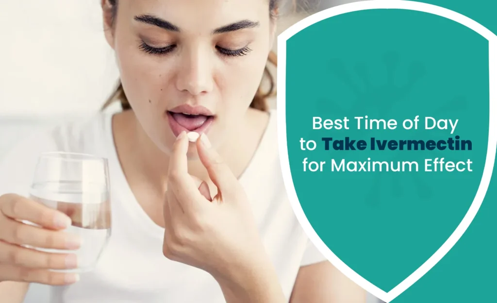 Woman taking ivermectin tablet with water