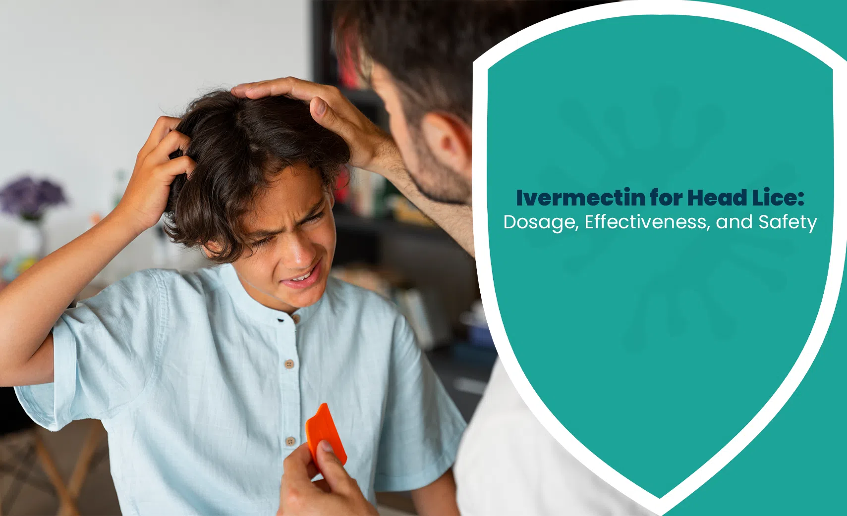 Child scratching scalp during head lice check while discussing ivermectin treatment options