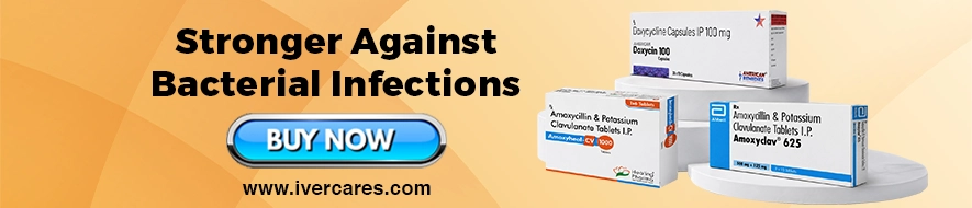 Bacterial infections treatment banner featuring antibiotics and a call to action