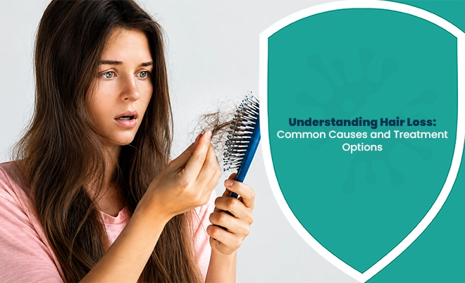 Hair loss in women shown through excessive hair shedding while brushing
