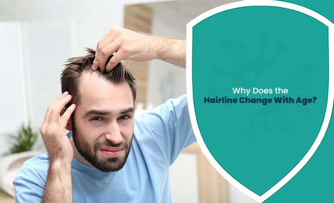 Man examining his hairline to understand hairline change with age.